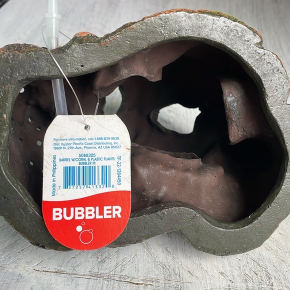 Top Fin Fish Aquarium Bubbler New With Tags Barrell With Coral Plastic Plants - Picture 3 of 3